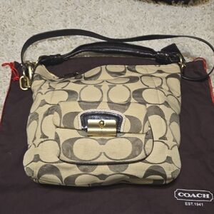 Coach Kristin Linen Hobo Bag Beige Brown Signature C Handbag Purse 14786